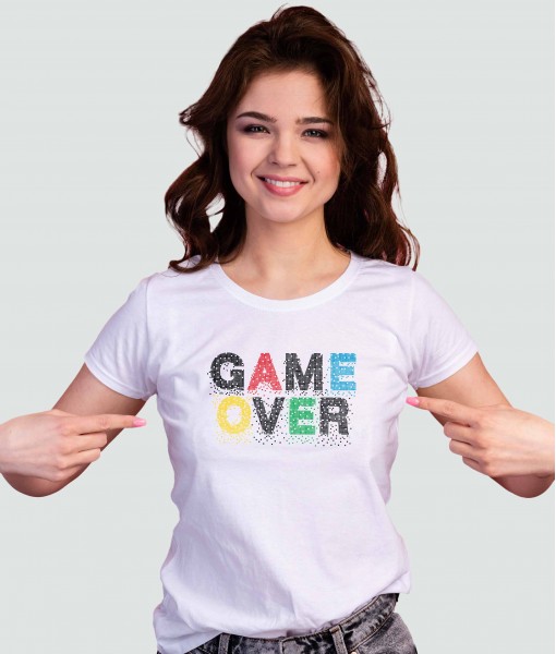 Дамска тениска с щампа Текст и надписи GAME OVER